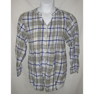 WOMAN WITHIN Gray Plaid Sz 22/24 Long Sleeve Flannel Pintuck Button Up Shirt